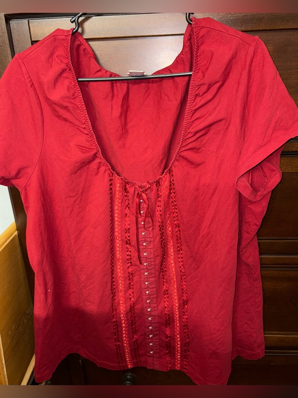 Women’s Red Short-Sleeve Peasant Top